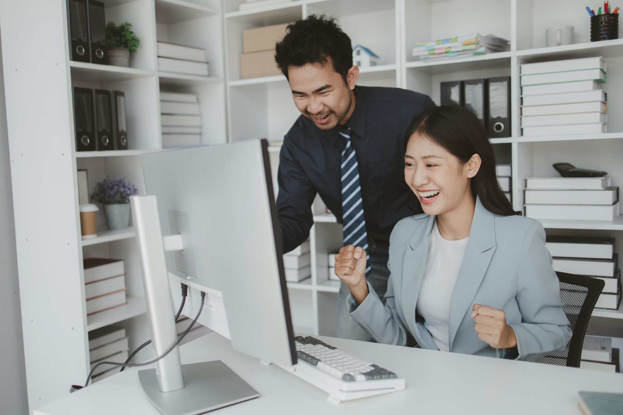 Two programmers looking at computer screen, programmer design custom computer programming, programmi