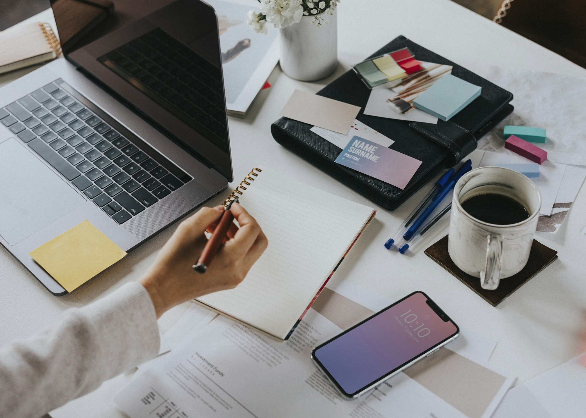 Woman writing a note